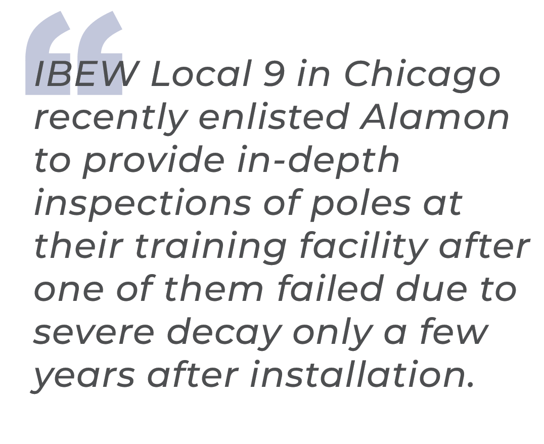 Alamon provides IBEW Local 9 in Chicago assistance with their training facility utility poles.