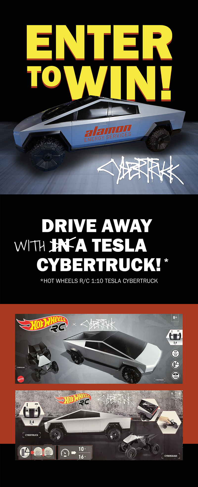 Enter to win an RC Tesla Cybertruck at Alamon booth 3536 at CleanPower 2024