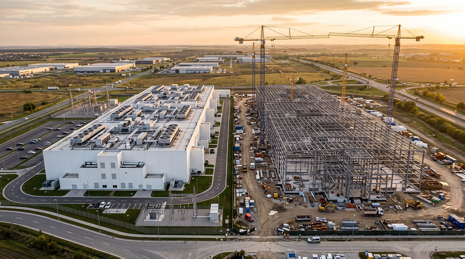 Large data center campus expanding with a new facility under construction