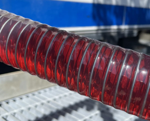 Diesel fuel circulating through the system during the final cleaning stage.