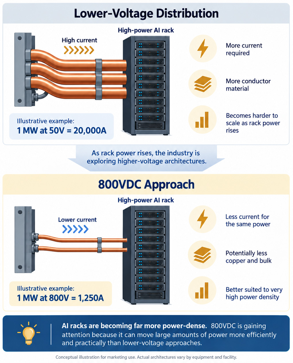 Comparing the difference between traditional lower voltage systems and 800VDC